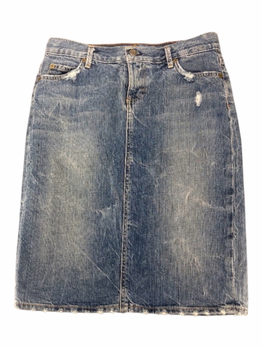 J. Crew Denim Skirt Size 27 Distressed Raw Hem Y2K 2000s Made in USA